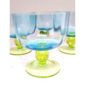 Studio Nova Set of 4 Hand Blown Blue and Green Glass Stemmed  Dessert Bowls